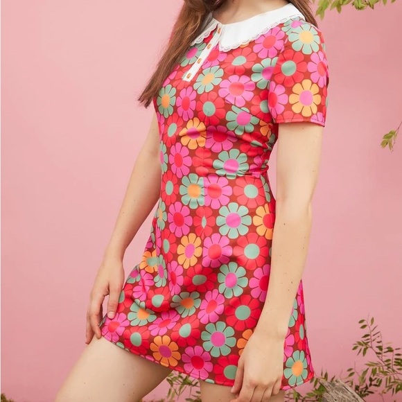 DOLLS KILL Sugar Thrillz Retro Floral Peter Pan Collar Mini Dress XXL - Picture 12 of 12